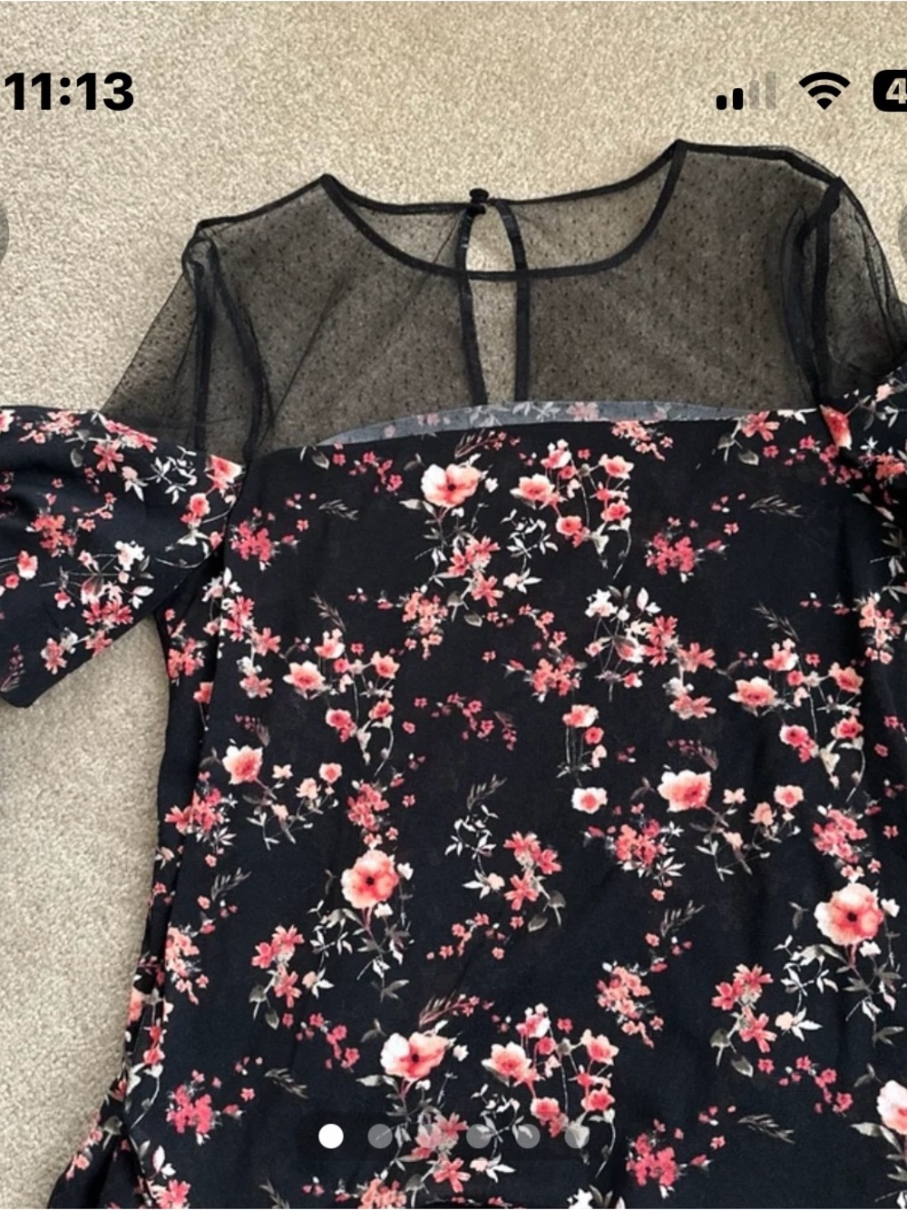 White House Black Market Black Floral Mesh-Yoke Blouse Size S